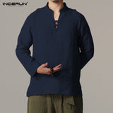 2018 INCERUN Men Long Sleeve Slim Fit Shirt Male Vintage Retro Chinese Style Linen Shirts Men Kung Fu Shirt camisa masculina 3XL
