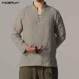 2018 INCERUN Men Long Sleeve Slim Fit Shirt Male Vintage Retro Chinese Style Linen Shirts Men Kung Fu Shirt camisa masculina 3XL