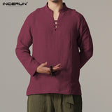 2018 INCERUN Men Long Sleeve Slim Fit Shirt Male Vintage Retro Chinese Style Linen Shirts Men Kung Fu Shirt camisa masculina 3XL