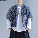 INCERUN 2018 Cotton Linen Mens Fashion Casual Print Shirt Male Summer Half Sleeve Loose Kimono Shirt Chinese Open Stitch Shirts